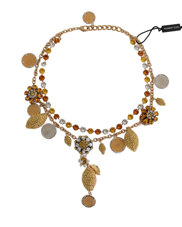 Gold Brass Crystal Logo Pineapple Statement Necklace