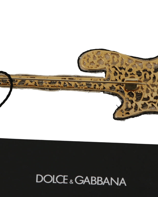 Gold Brass Beaded Guitar Pin Accessory Brooch