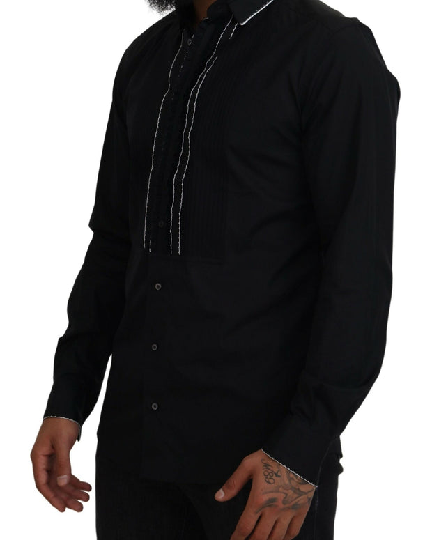 GOLD Black Tuxedo Slim Fit Cotton Shirt