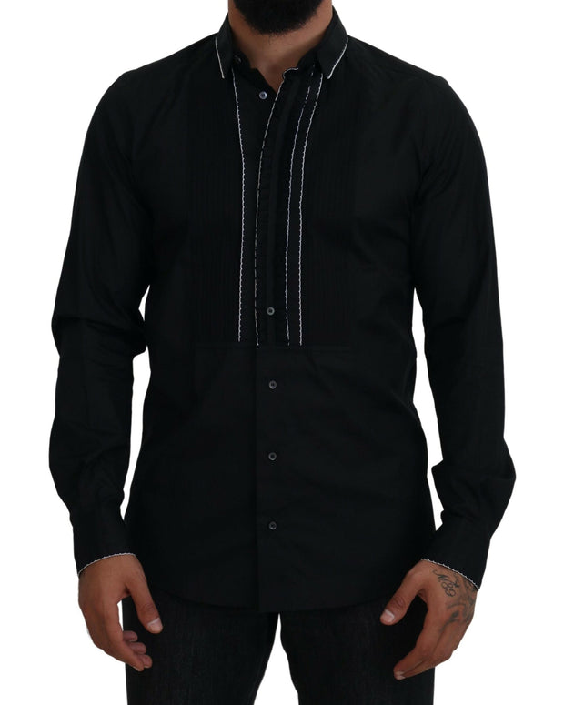 GOLD Black Tuxedo Slim Fit Cotton Shirt