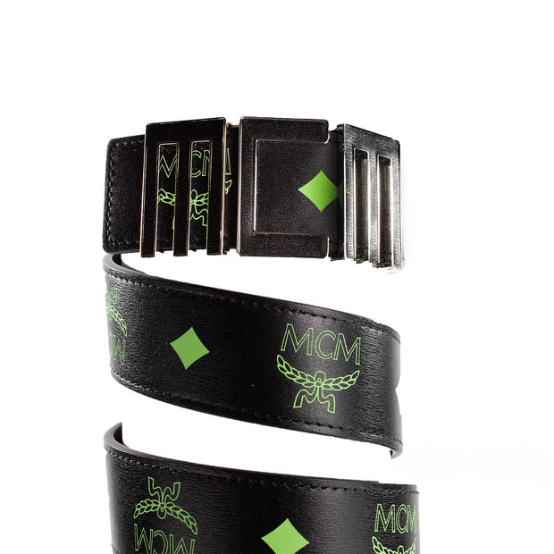 Claus Mens Summer Green Smooth Visetos Logo Leather Numeric Buckle Belt