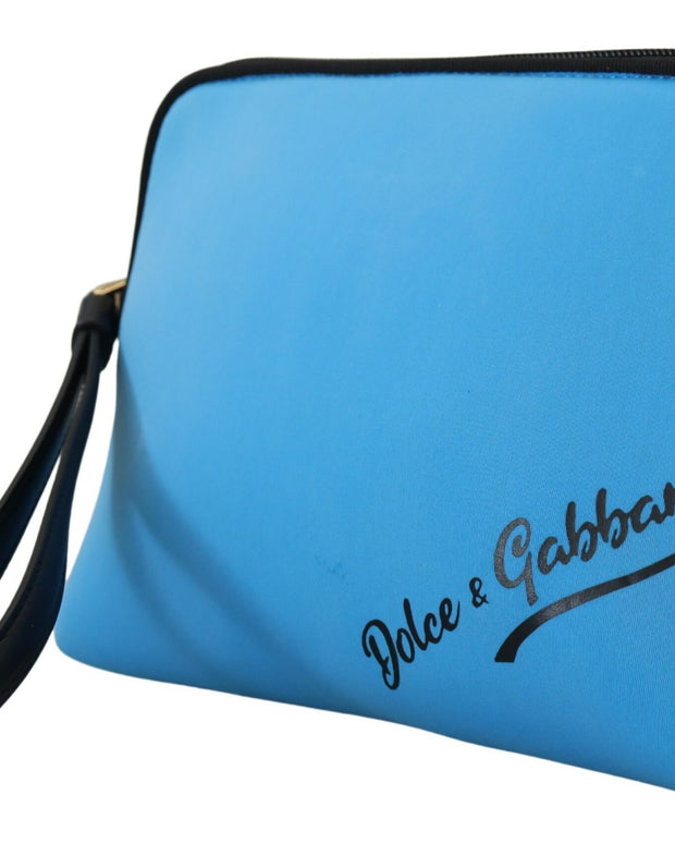 Blue Logo Print Hand Pouch Leopard Print Toiletry Bag