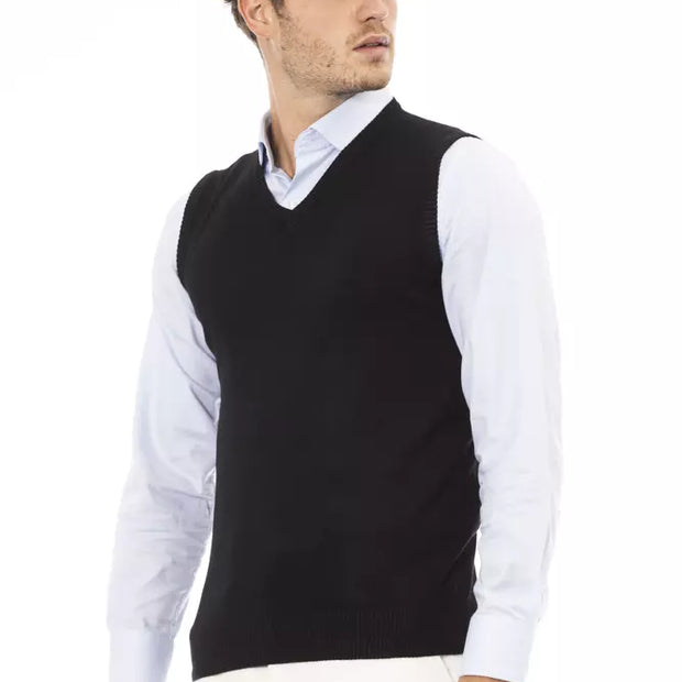 Black Viscose Men Vest