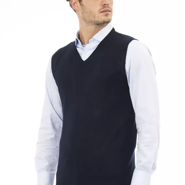 Blue Viscose Men Vest