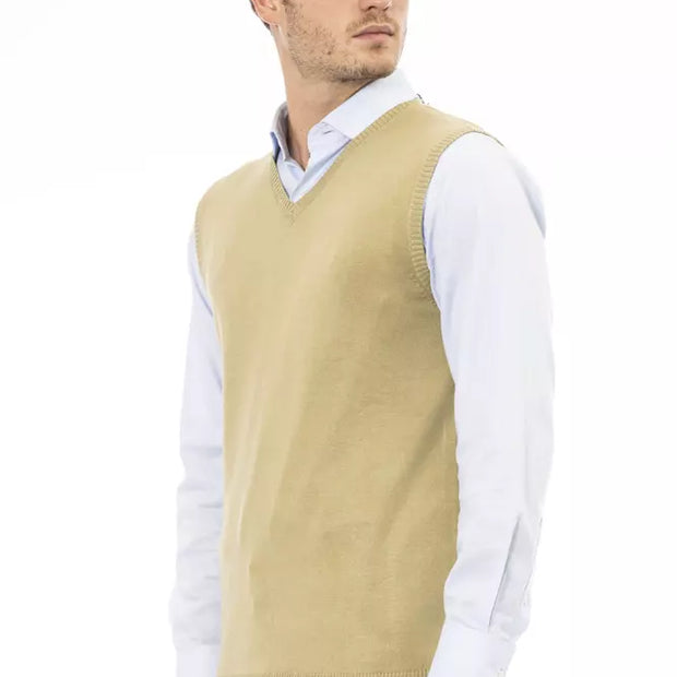 Beige Viscose Men Vest