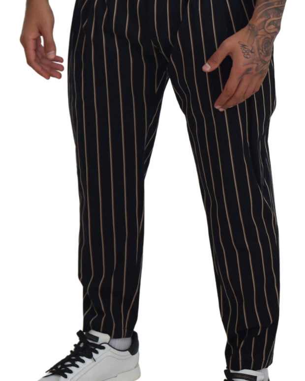 Black Beige Striped Cotton Stretch Pants
