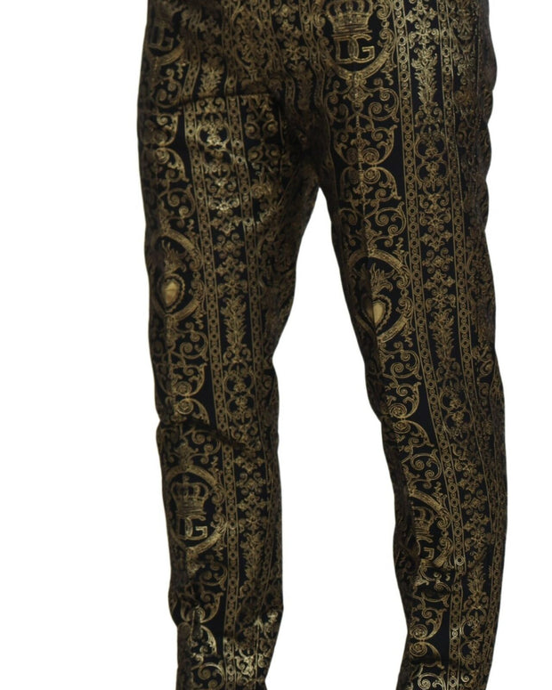 Black Gold Jacquard Dress Trouser Pants