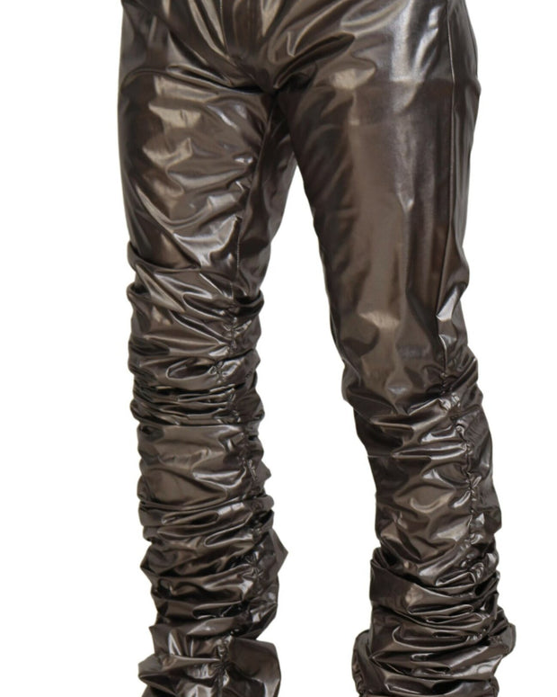 Silver Metallic Nylon Stretch Pants