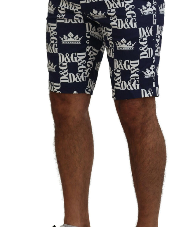 Blue Logo Print Cotton Chinos Shorts
