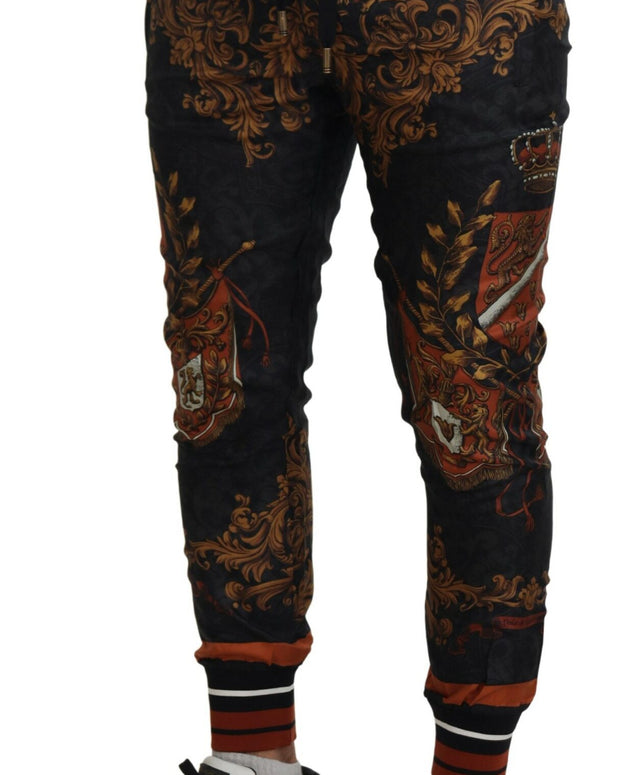 Gray Silk Baroque Crown Trousers Sport Pants