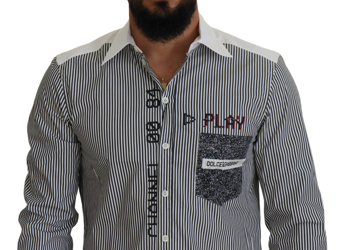 Gray White Striped Slim Fit Shirt