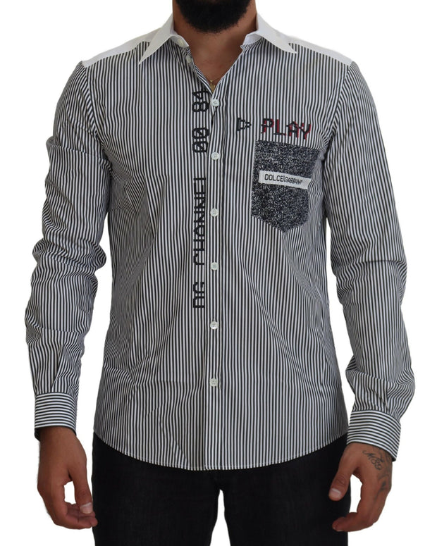 Gray White Striped Slim Fit Shirt