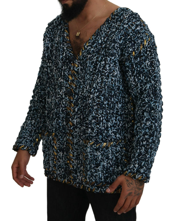 Blue Button Cardigan Fatto A Mano Sweater