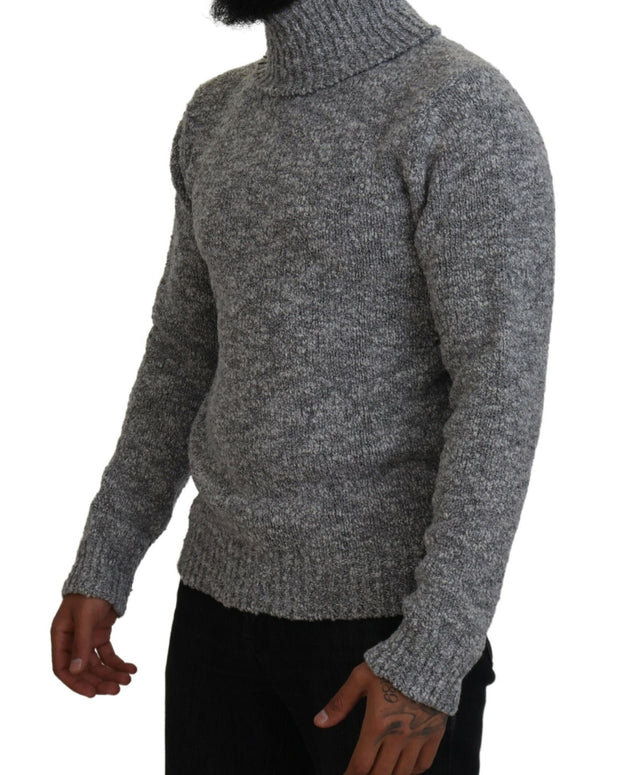 Gray Wool Knit Turtleneck Pullover Sweater