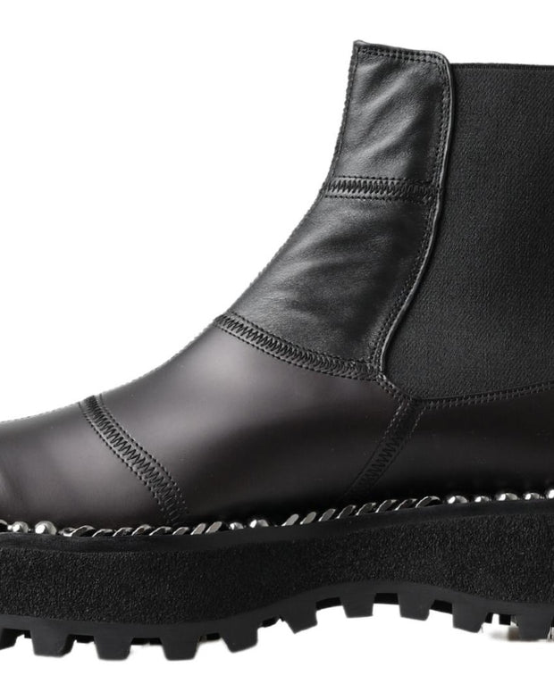 Black Leather Slip on Stretch Boots