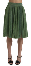 Metallic Green High Waist A-line Pleated Skirt