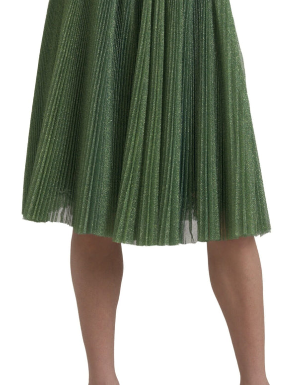 Metallic Green High Waist A-line Pleated Skirt