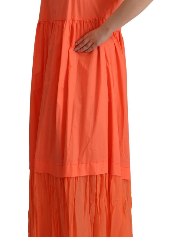 Coral Cotton Blend Short Sleeves Maxi Shift Dress