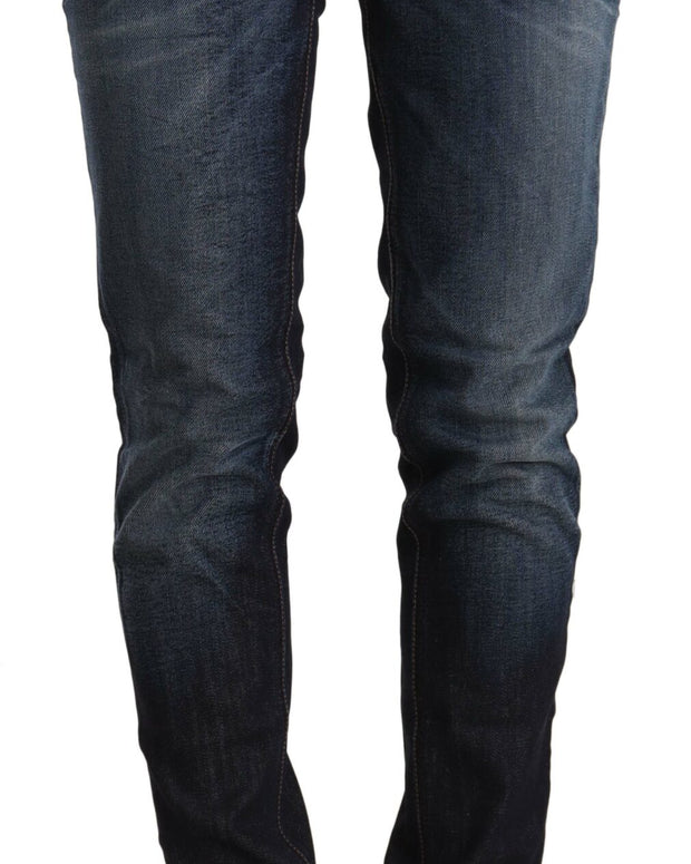 Blue Washed Cotton Low Waist Skinny Denim Jeans