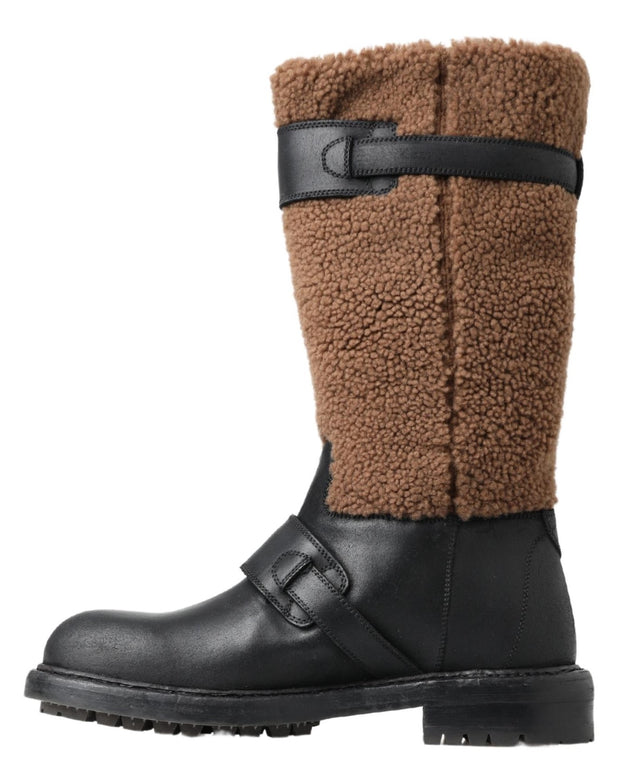 Black Leather Brown Shearling Boots