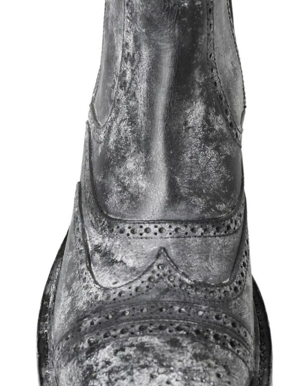 Black Gray Leather Ankle Boots