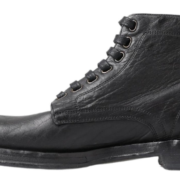 Equisite Black Lace-Up Leather Boots