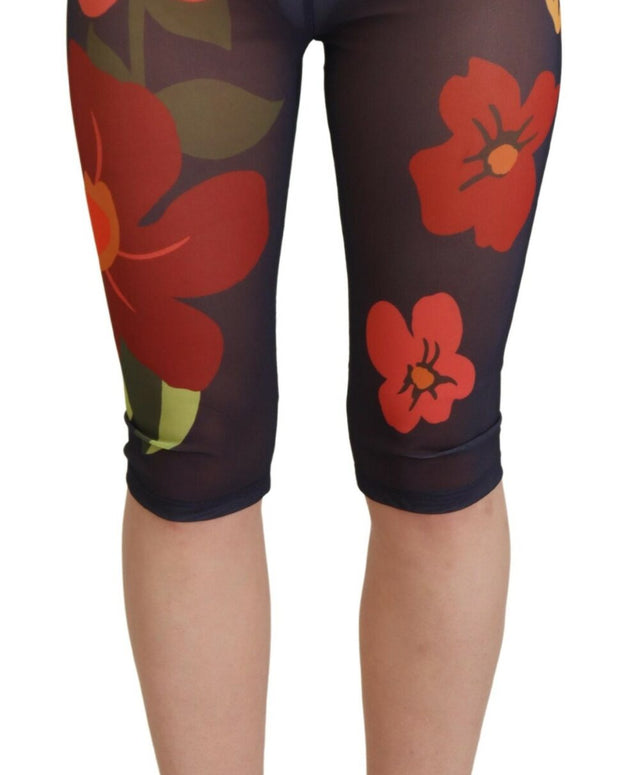 Black Floral Leggings Stretch Waist Pants