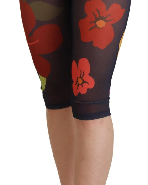 Black Floral Leggings Stretch Waist Pants