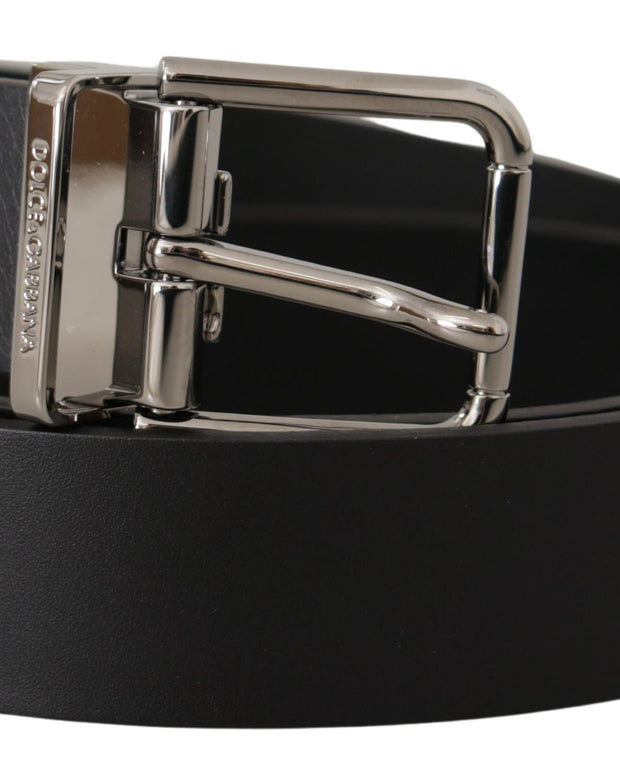 Black Casual Calf Leather Logo Metal Buckle Belt