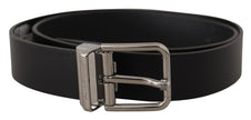 Black Calf Leather Logo Engraved Metal Buckle Belt