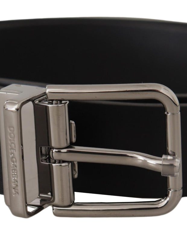 Black Calf Leather Logo Engraved Metal Buckle Belt