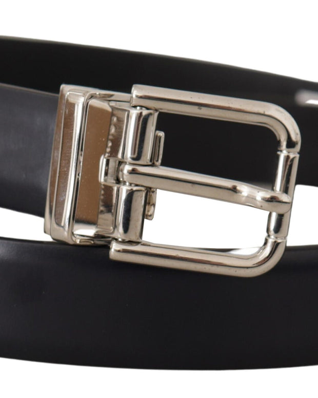 Black Calf Leather Classic Logo Metal Buckle Belt