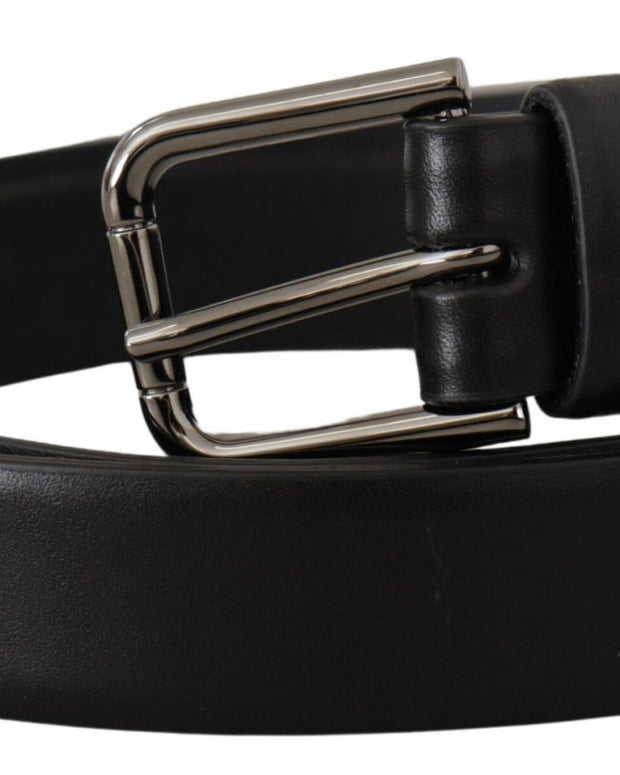 Black Calf Leather Classic Logo Metal Buckle Belt