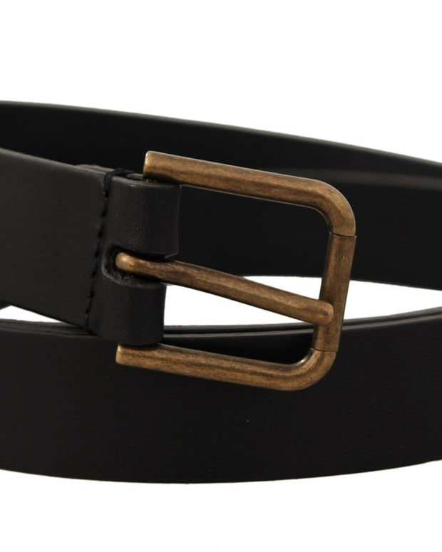 Black Calf Leather Brass Logo Engraved Buckle Belt