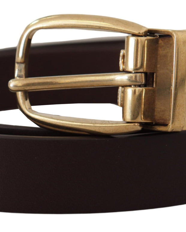 Dark Brown Calf Leather Gold Tone Metal Buckle