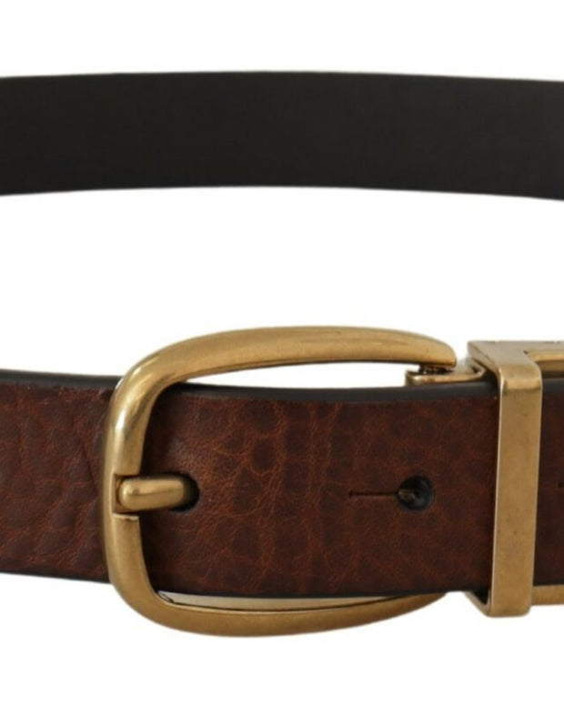 Brown Leather Classic Vintage Metal Buckle Belt
