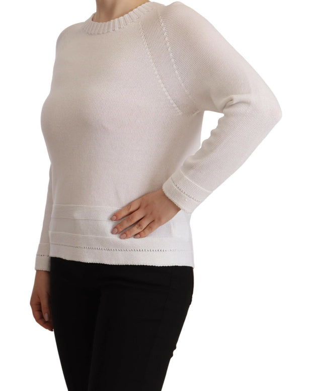 White Long Sleeves Crewneck Pullover Sweater