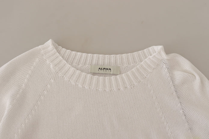 White Long Sleeves Crewneck Pullover Sweater