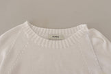 White Long Sleeves Crewneck Pullover Sweater