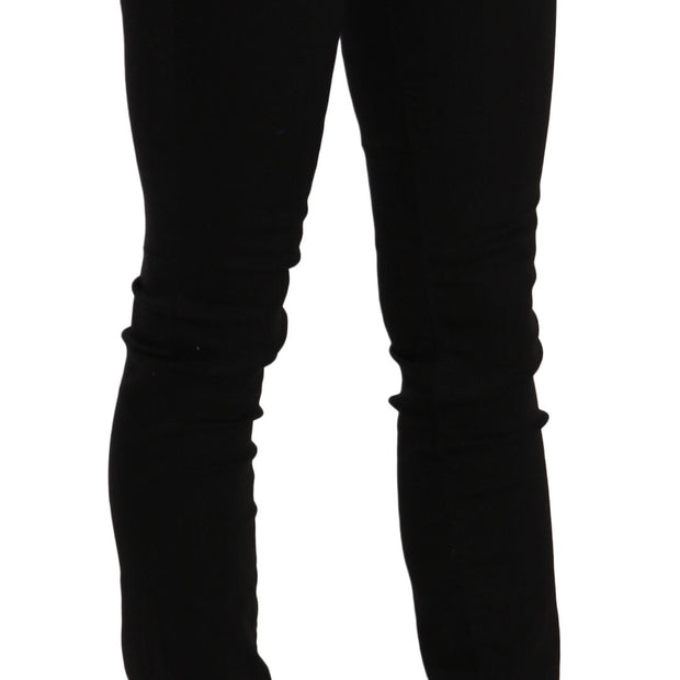 Elegant Black Mid Waist Slim Fit Jeans