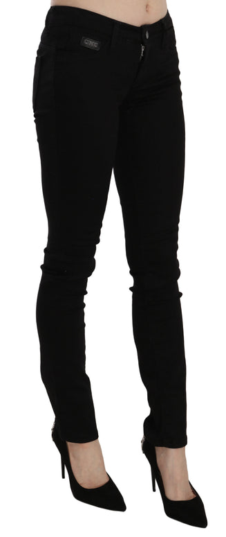 Elegant Black Mid Waist Slim Fit Jeans