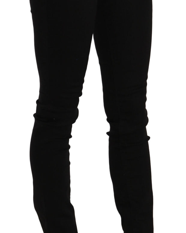 Elegant Black Mid Waist Slim Fit Jeans