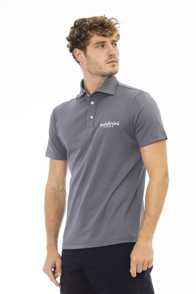 Gray Cotton Men Polo Shirt