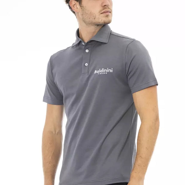 Gray Cotton Men Polo Shirt