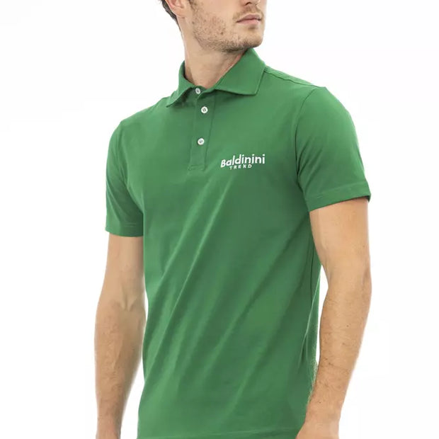 Green Cotton Men Polo Shirt