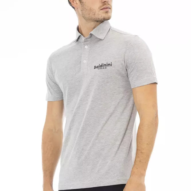 Gray Cotton Men Polo Shirt