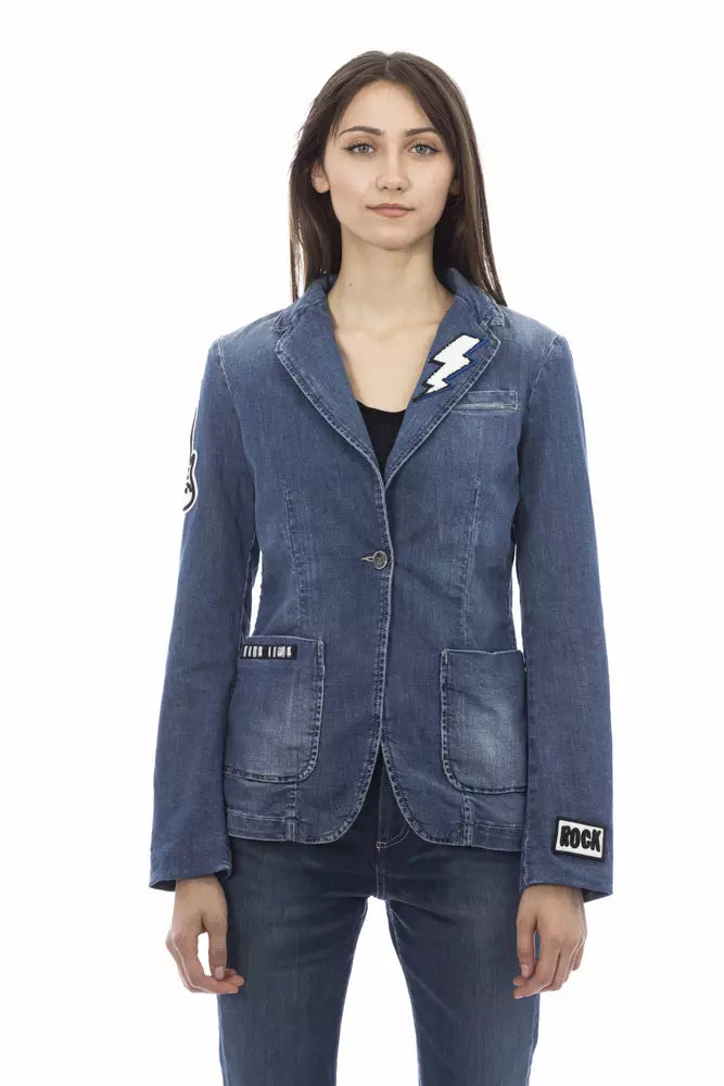 Blue Cotton Women Jacket