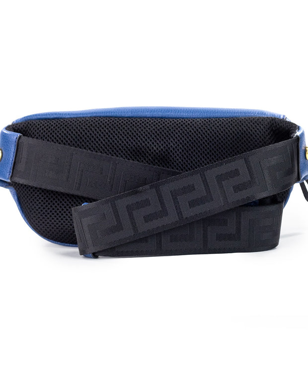Small Navy Calf Leather Medusa Pendant Fanny Waist Pack Belt Bag