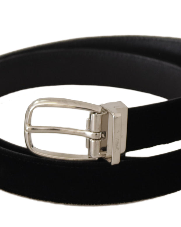 Black Casual Velvet Silver Tone Metal Buckle Belt