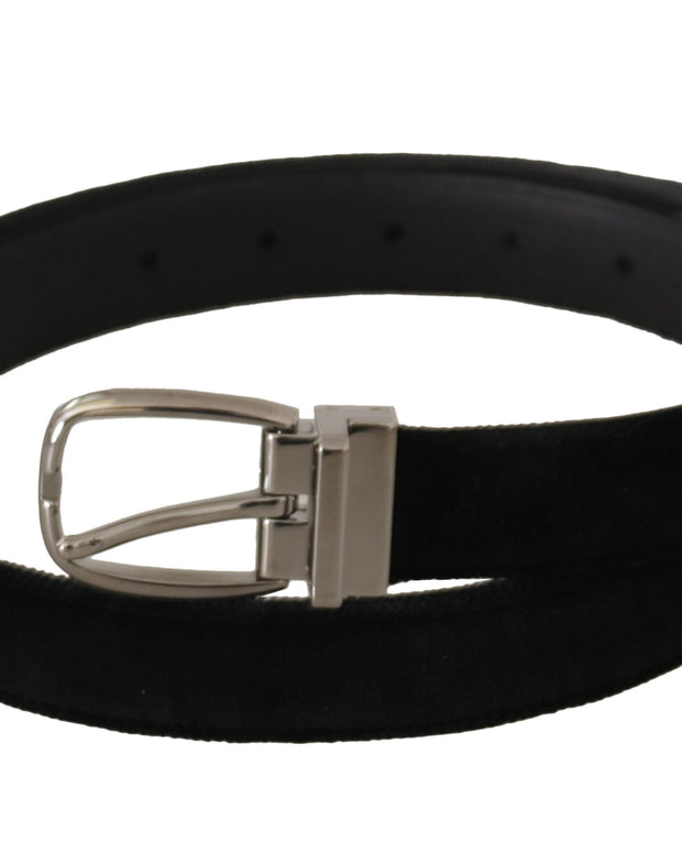 Black Classic Velvet Silver Tone Metal Buckle Belt